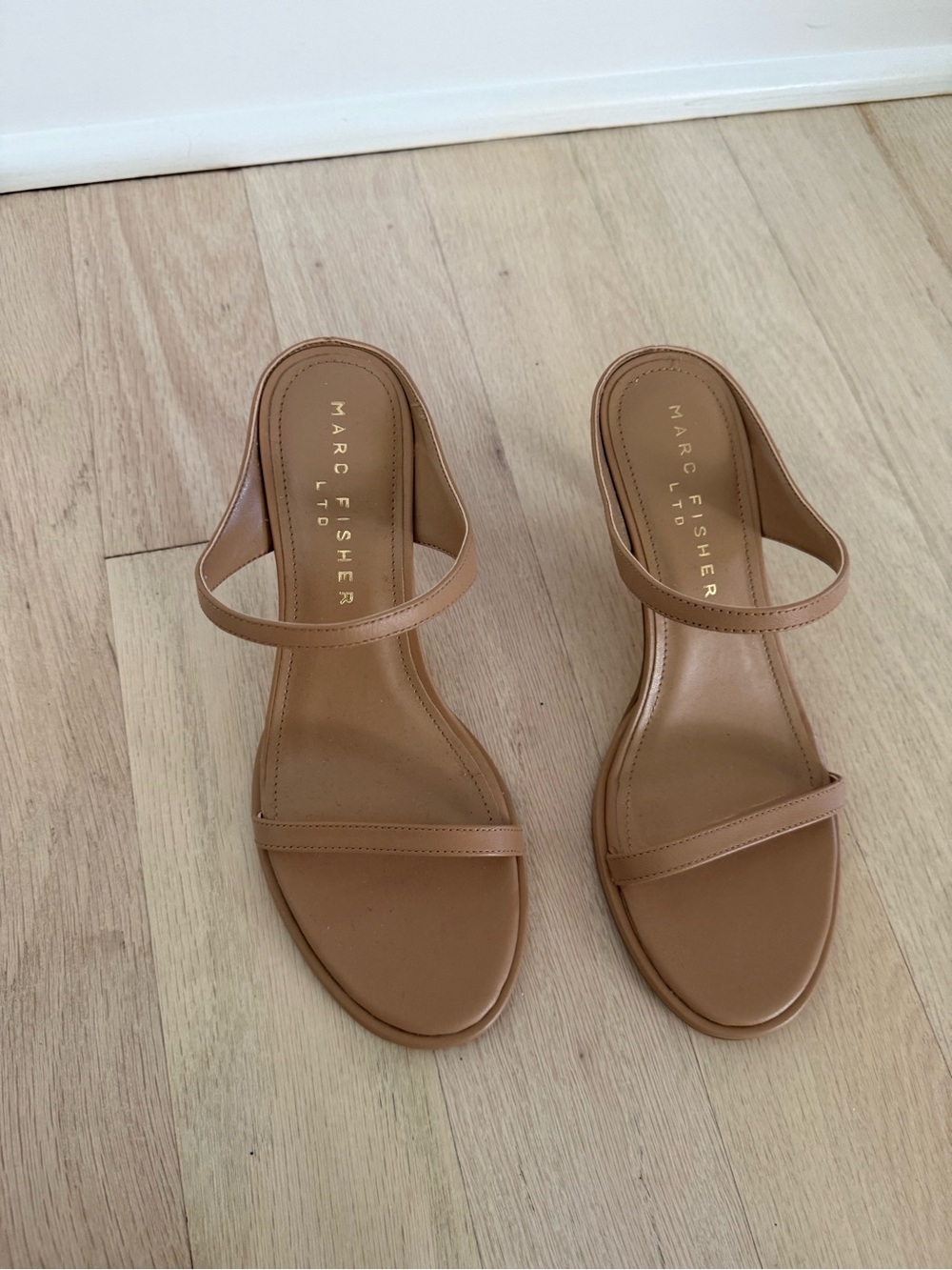Marc Fisher Tan Double-Strap Slide Sandals - Size 6